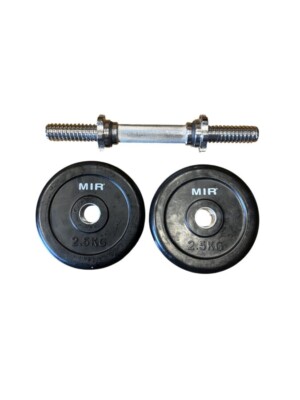 MANCUERNA OLÍMPICA CON DOS DISCOS 2,5 KG C/U RECUBIERTOS EN GOMA MIR