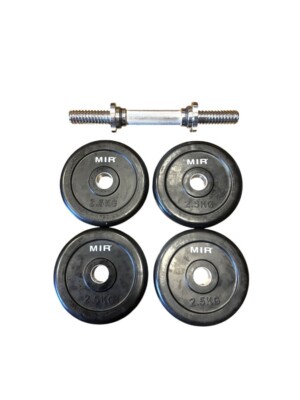 MANCUERNA OLÍMPICA CON 4 DISCOS 2,5 KG C/U RECUBIERTOS EN GOMA MIR