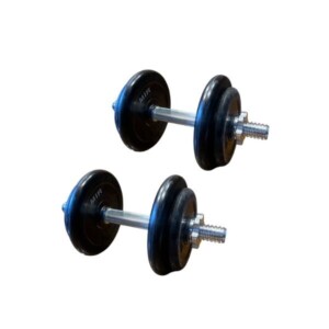 PAR DE MANCUERNAS CROMADAS A ROSCA 30MM CON CUATRO DISCOS 2,5 KG C/U + CUATRO DISCOS 1,25 KG C/U RECUBIERTOS EN GOMA MIR